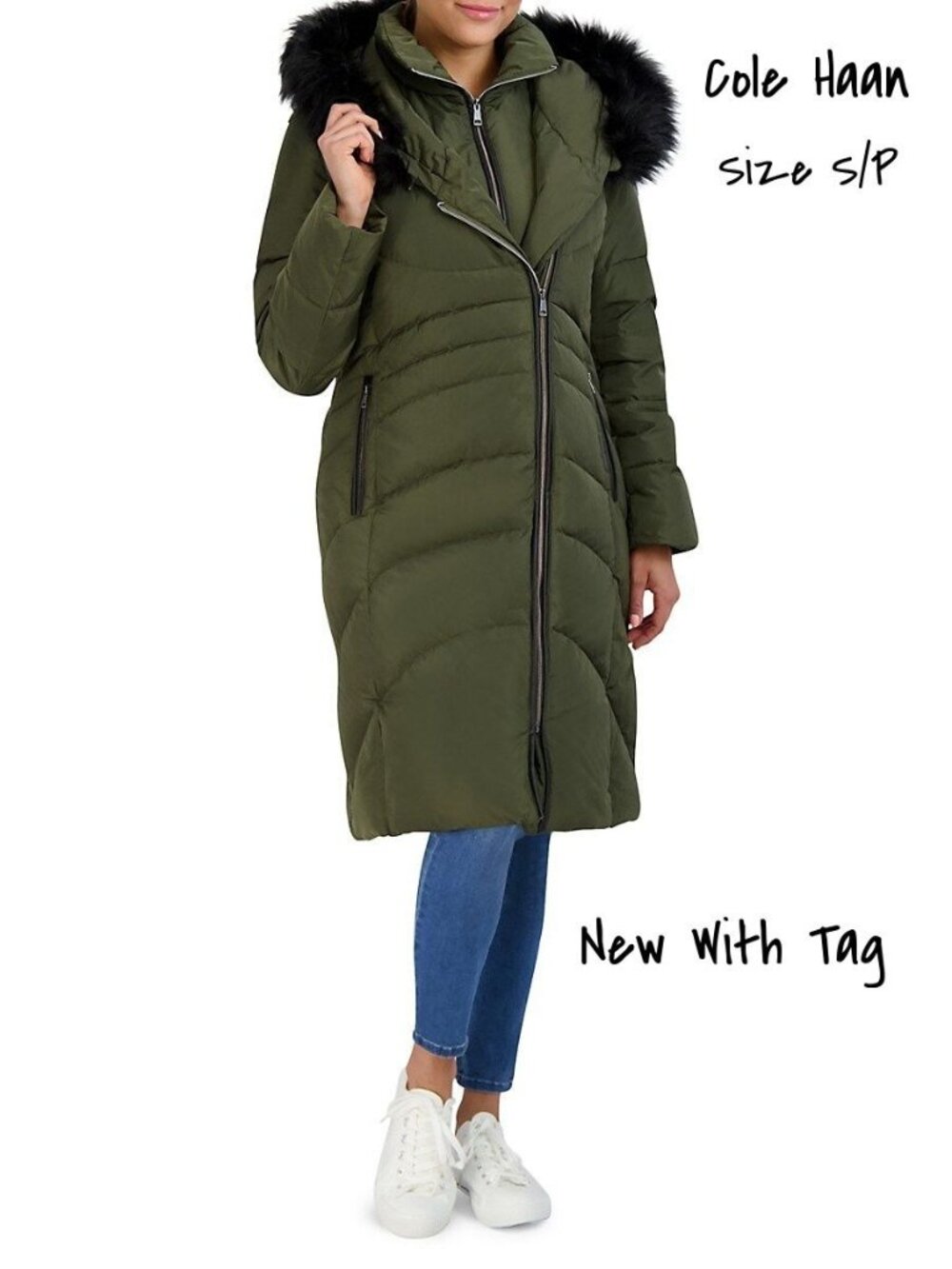 Cole Haan Down Coat Hood Green Size Small S/P New With Tag